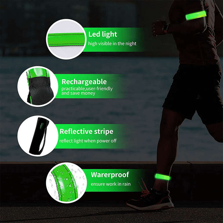 ViveComb 2 Pieces LED Armband Flashing Reflective, Rechargeable Running  Gear LED Light Bracelet Safety Flashing Light for Jogger Biker Walker 