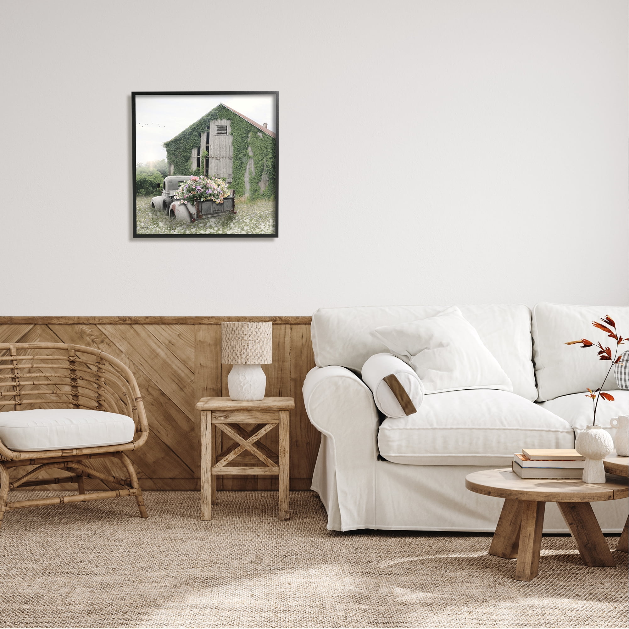 Stupell Industries Magical Farmhouse Barn Green Vine Botanicals Flower Field , 24 x 24, Design by Lori Deiter