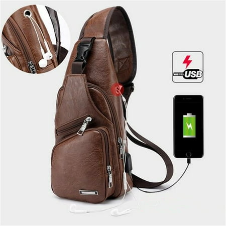 ONLINE - Men Leather Chest Bag Travel Backpack With USB Charging Port - 0