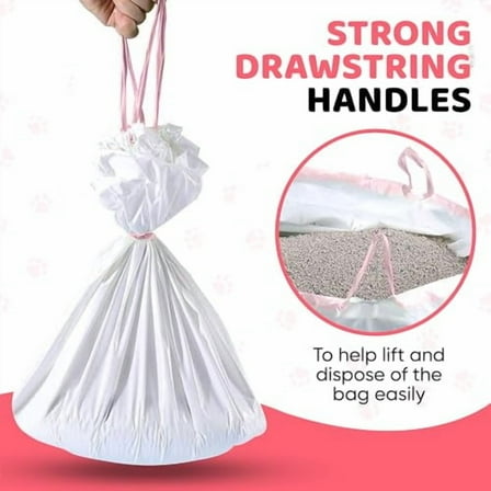Cat Litter Box Liners 60 Count Drawstring, Kitty Litty Waste Liner Clean Up