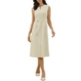 thumbnail image 2 of Linen Dresses for Women 2026 Summer Sleeveless Crew Neck Elegant Office Work Dresses with Belt XS Apricot, 2 of 6