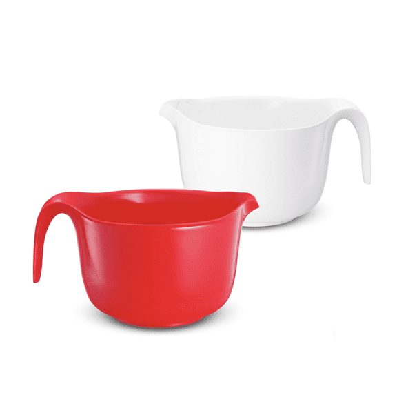 Cooking Concepts Large Mixing Bowl Set of 2, Plastic Red & White