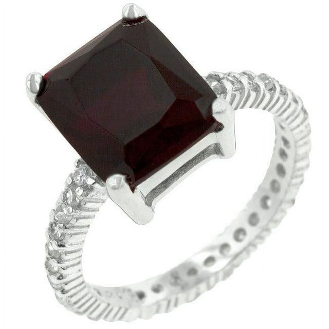 Precious Stars R07618RS-C10-09 Precious Stars Sterling Silver Garnet Red Radiant-Cut Cubic Zirconia Engagement Ring
