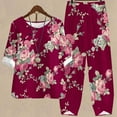 thumbnail image 3 of Birdeem Ensemble d'Été Imprimé pour Femmes Manches Mi-Longues Col Rond Haut Court + Pantalon Décontracté Ensemble de Détente Deux Pièces, 3 of 5