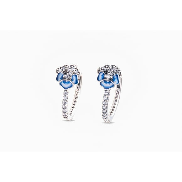 Pandora Blue Pansy Flower Hoop Earrings