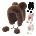 thumbnail image 3 of Toudaret Winter Hat with Scarf Bear Ear Decor Thick Faux Mink Hair Full Protection  Pure Color Headwear Outdoor Activities Cap, 3 of 8