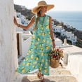 thumbnail image 5 of Xixirimido Lemon Floral Green Print Summer Dresses for Women Linen-like Flowy Casual Sleeveless Maxi Dress Beach Vacation Sundresses with Pockets, Large, 5 of 7