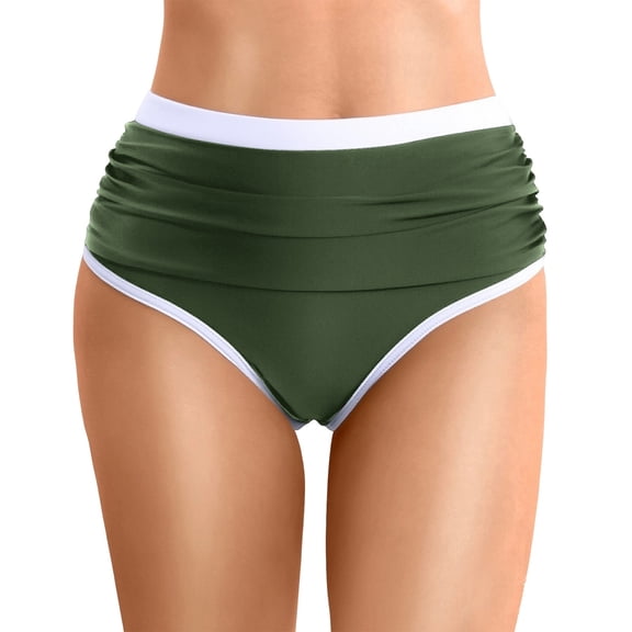 DHFJKG High Waisted Swimsuit Bottoms Women Color Block High Cut Swim Briefs Tummy Control Bikini Bottom Stylish Beachwear