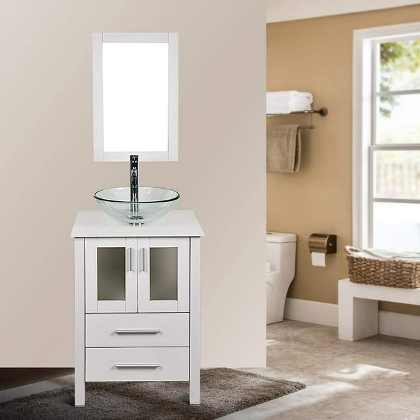 24 Inch White Bathroom Vanity And Sink Combo Stand Cabinet With Mirror Water Saving 1 5 Gpm Faucet Hole And Pop Up Drain Mdf Bathroom Cabinet With Storage Drawer Clear Sink Walmart Com