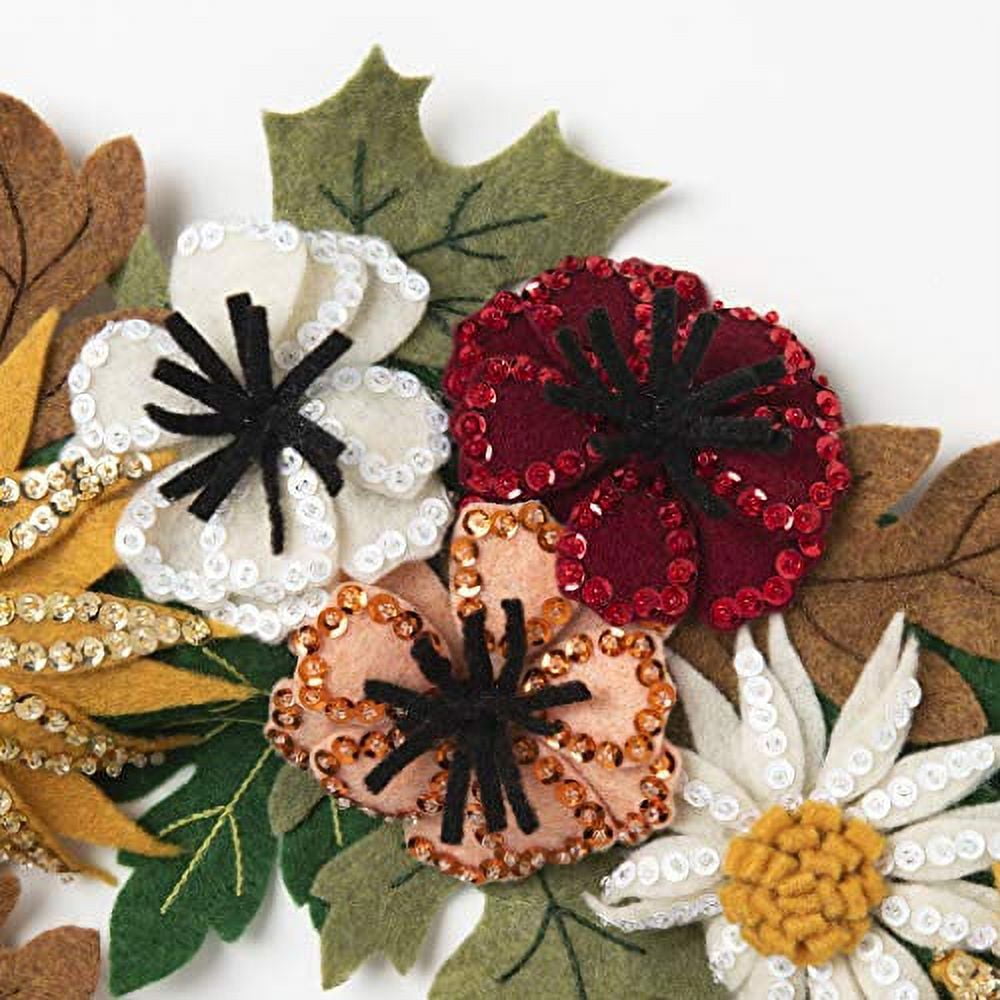 Bucilla Felt Applique DIY Holiday Wreath, Fall Floral, 16.5" x 16.5"