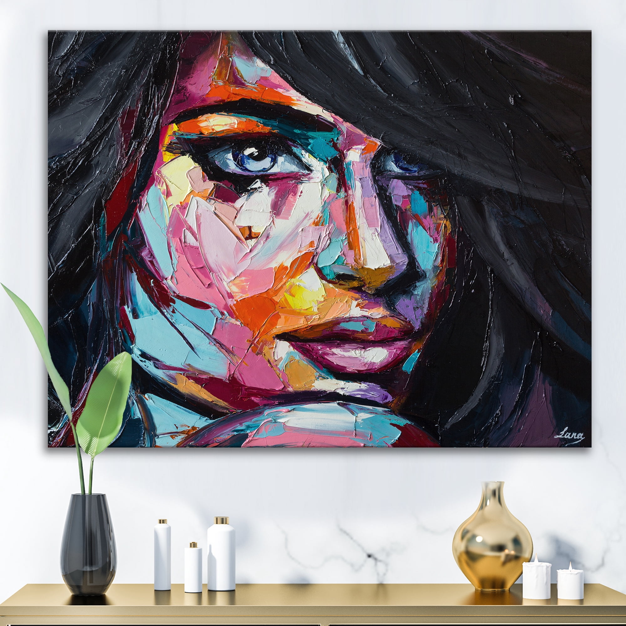Designart ' Abstract Colorful Fantasy Portrait Of A Young Woman II ' Modern Canvas Wall Art Print