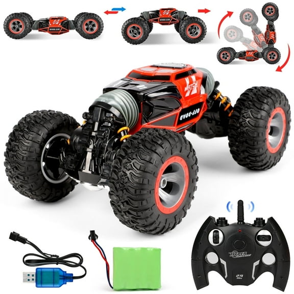 Flooyes RC Stunt Car Double Sided Driving 360-degree with Lights and 4WD Remote Control, Birthday Gift for Boys Kids 8-12