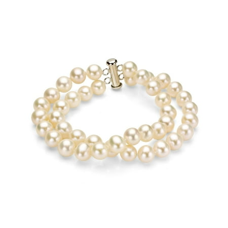 - 7-8 mm Freshwater Pearl 2-Row Bracelet with Sterling Silver Clasp, 7.25