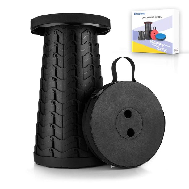 Boreeman Taburete plegable mejorado, ligero pero más resistente con capacidad de carga de 400 libras, taburete plegable portátil, taburete retráctil para acampar, pescar, senderismo, barbacoa (negro)