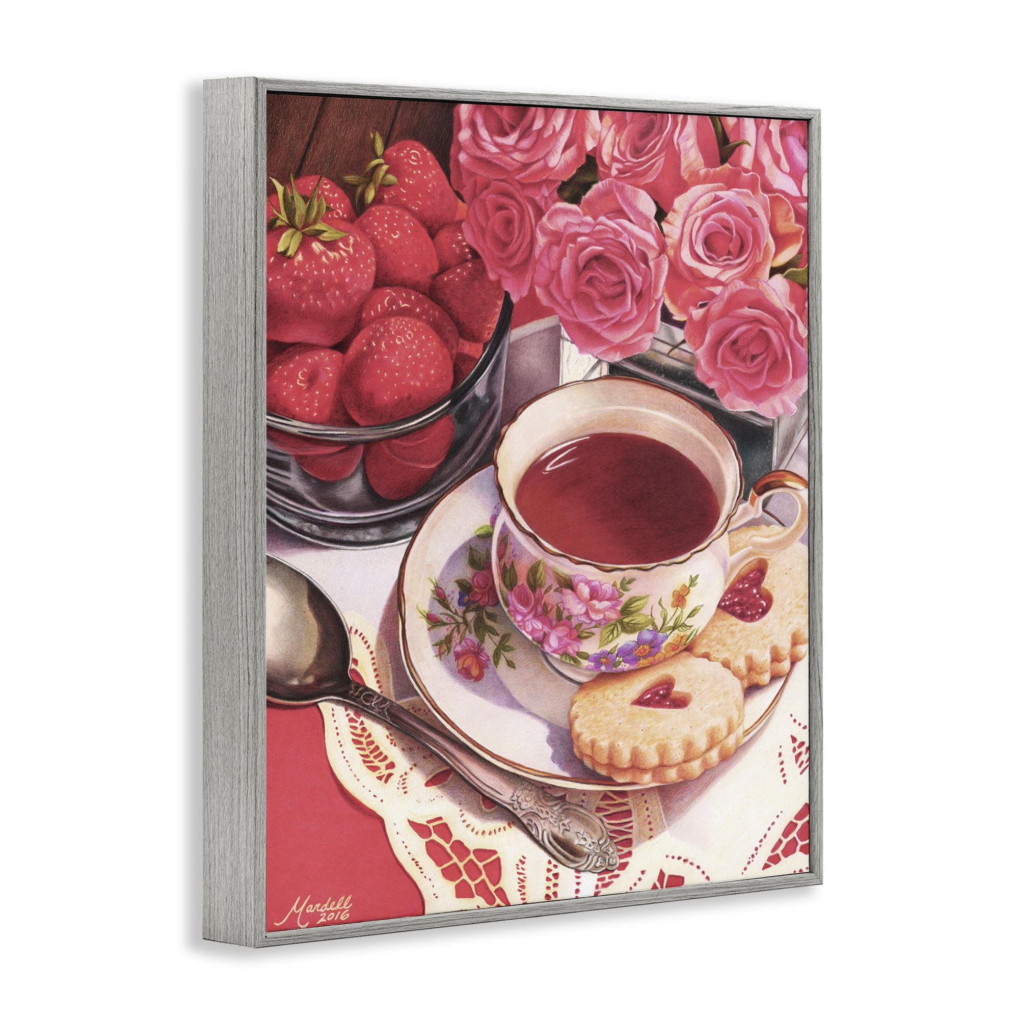 Stupell Industries Valentine's Day Tea Food & Beverage Painting Gray Framed Art Print Wall Art, 11 x 14