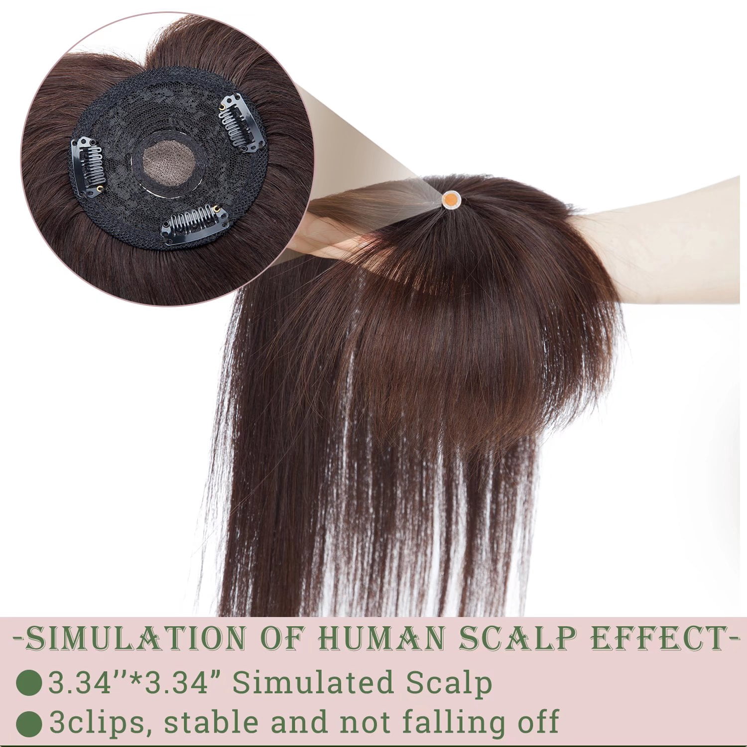 MY-LADY Hair Toppers for Women Real Human Hair with Bangs 3 Clip In Remy Topper Hairpiece for Thin Hair Natural Looking Hair Extensions 14inch #02 Dark Brown