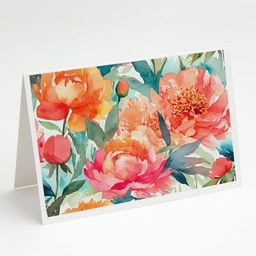 Peonies in Watercolor Greeting Cards and Envelopes Pack of 8 7 in x 5 in