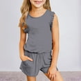 thumbnail image 2 of LUOGENLI Little Girl Outfits Size 6-7 Outfits for Teen Kids Girls Child Sleeveless Solid T Shirt Girls Tops Ruffles Vest Shorts Set Girl Fall Outfits Dark Gray 7-8 Years, 2 of 4