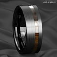 thumbnail image 5 of Tungsten Rings for Men Wedding Bands for Him 8mm Black Brushed Off Center Koa Wood, 5 of 8