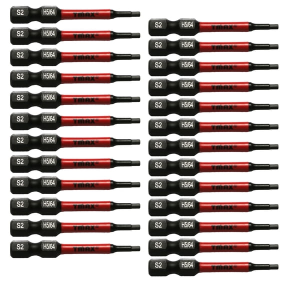 TMAX 25 pc H5/64 H-5/64 Inch Hex Head Allen Wrench Black High Torque Impact Screwdriver Insert Bits Set S2 Steel Torsion Resistant, 2 Inch Long, 1/4 Inch Hex Shank with Quick Release Slot