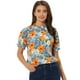thumbnail image 2 of Blusas de mujer con volantes de manga corta floral con cuello simulado y volantes Naranja Azul XS, 2 of 2