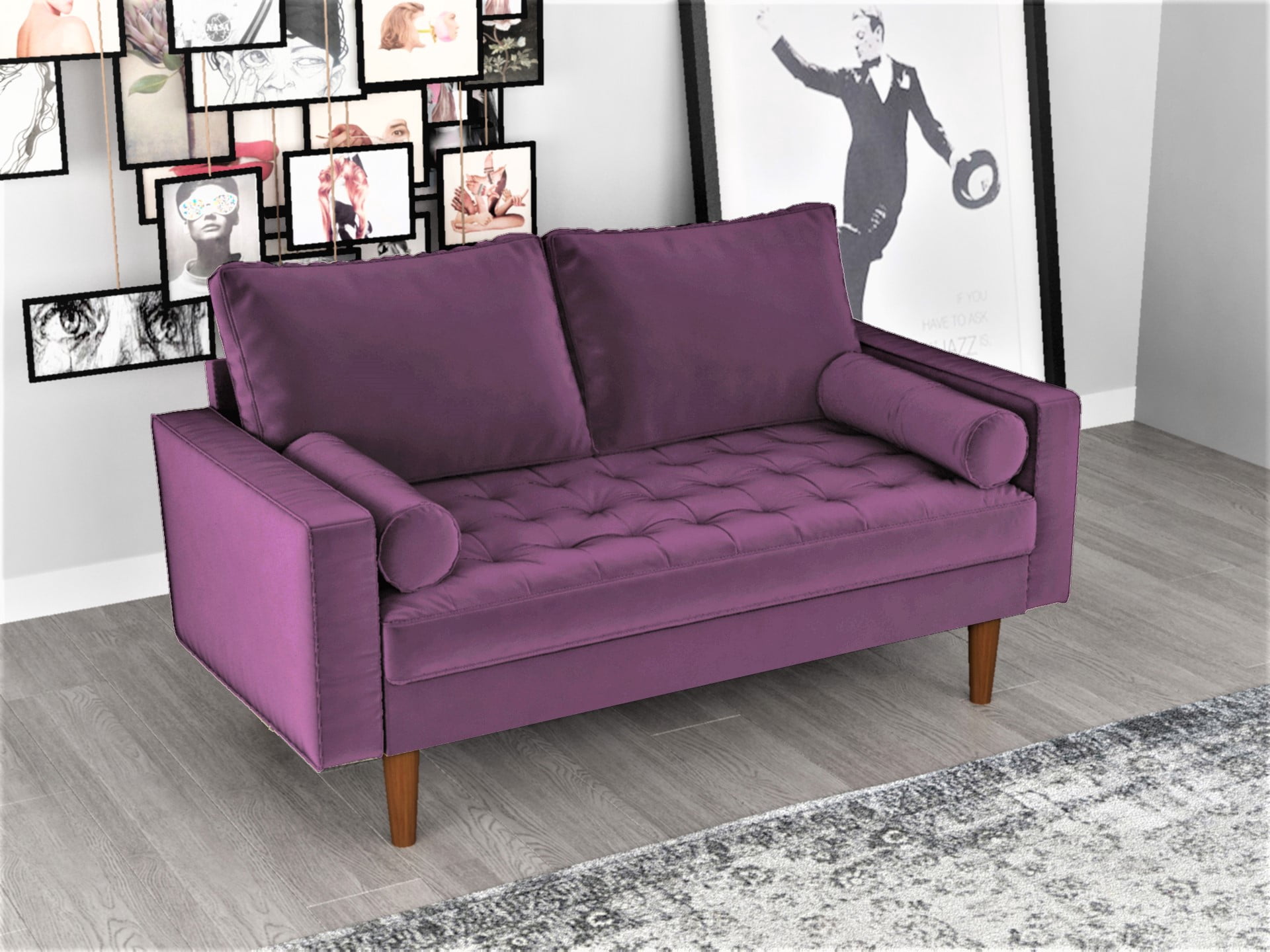 US Pride Furniture Mac Velvet 58'' Square Arm Loveseat, Eggplant