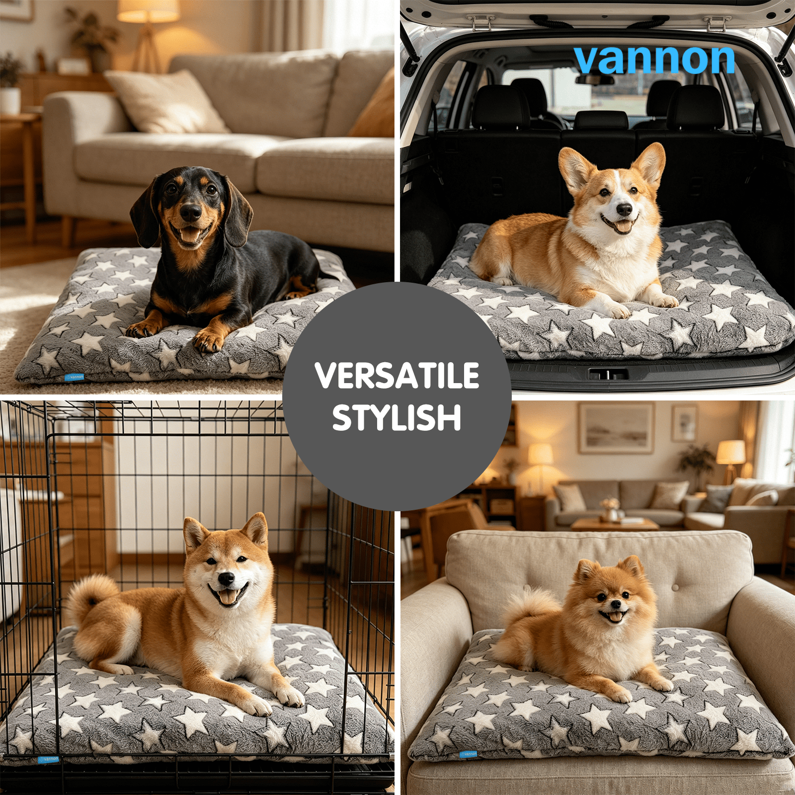 Vannon Dog Cushion for Small & Medium Dogs, Soft & Comfortable Pet Sleeping Pad, Washable Puppy Mat, Stylish Printed Non-Slip Dog Bed for Indoor & Outdoor Use