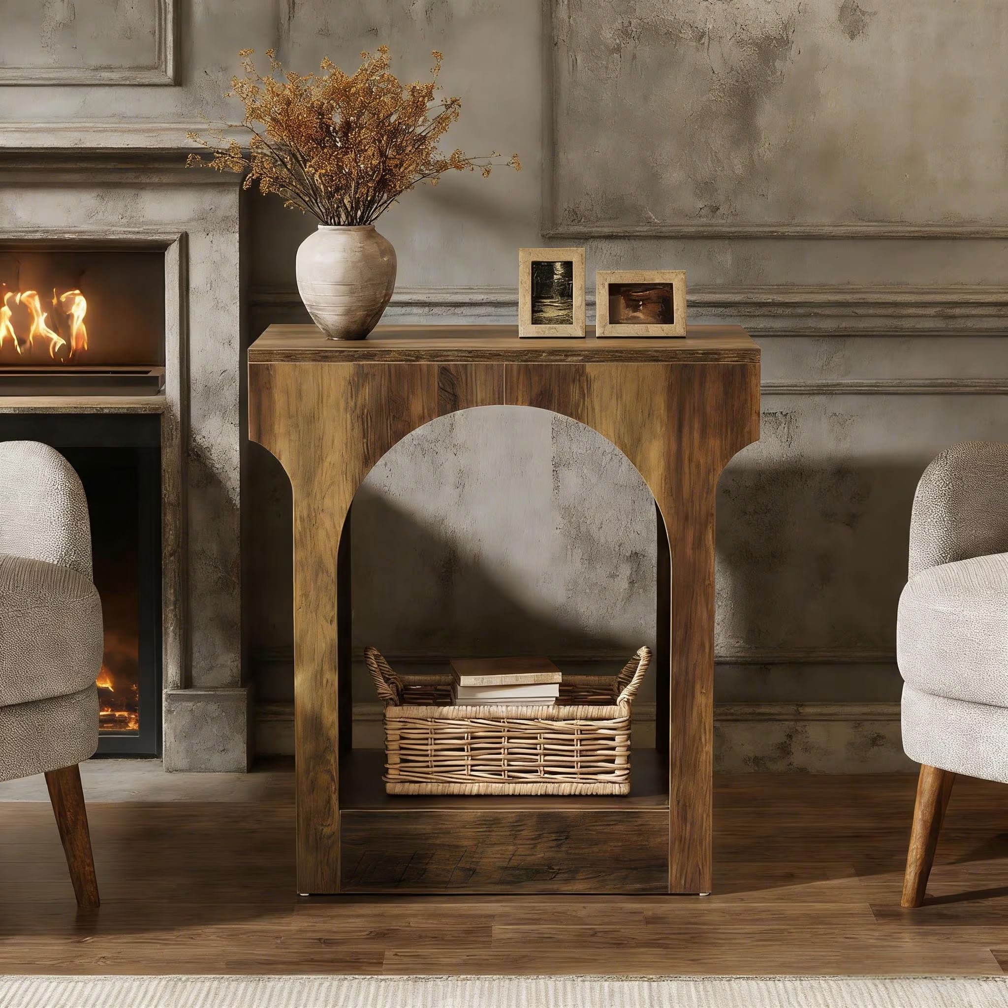 MAYEERTY 2-Tier Wood End Table, Mid-Century Modern Side Table with Arched Storage Space, for Living Room, Bedroom