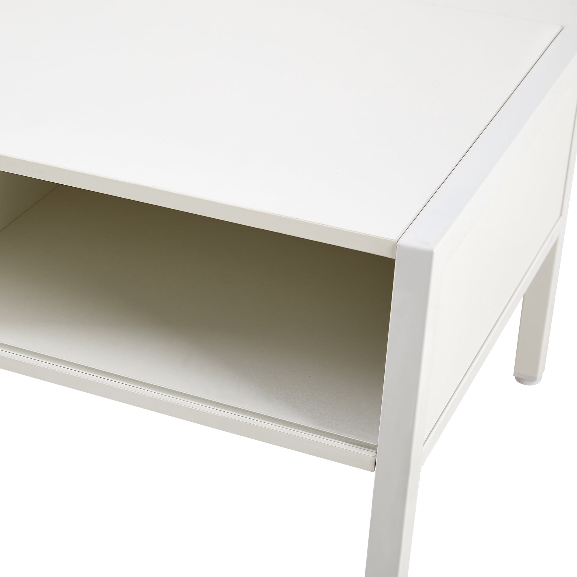 Rattan Coffee Table, Storage Coffee Table, Modern Living Room Table with Sliding Rattan Door, MDF Body and Metal Legs, 220LBS Capacity, 40.16" L x 21.26" W, White