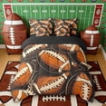 thumbnail image 3 of Erosebridal Retro Football Pattern Bedding Comforter Set, Vintage Sports King Bedding Sets for Men and Boys, Black Reversible 7pcs, 3 of 6