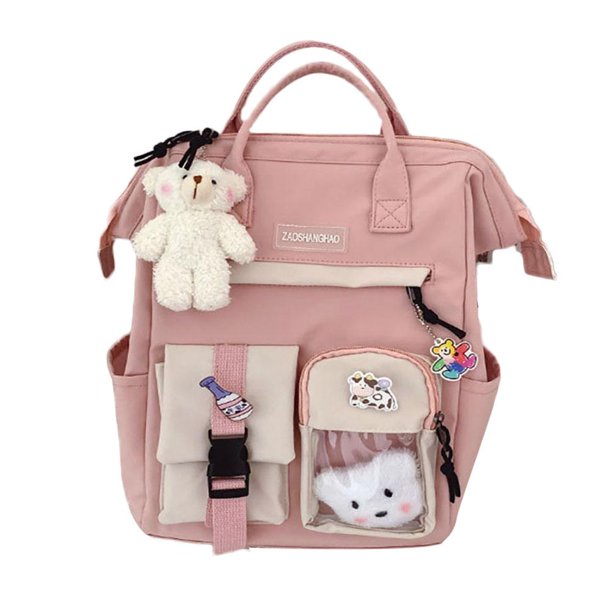 Mochila De Color Sólido 2021 Para Mujer, Mochilas Impermeables De Colores Caramelo Con Colgante De Insignia, Bolsa De Viaje De Nailon Para La Escuela Diaria Speravity AP006546-01