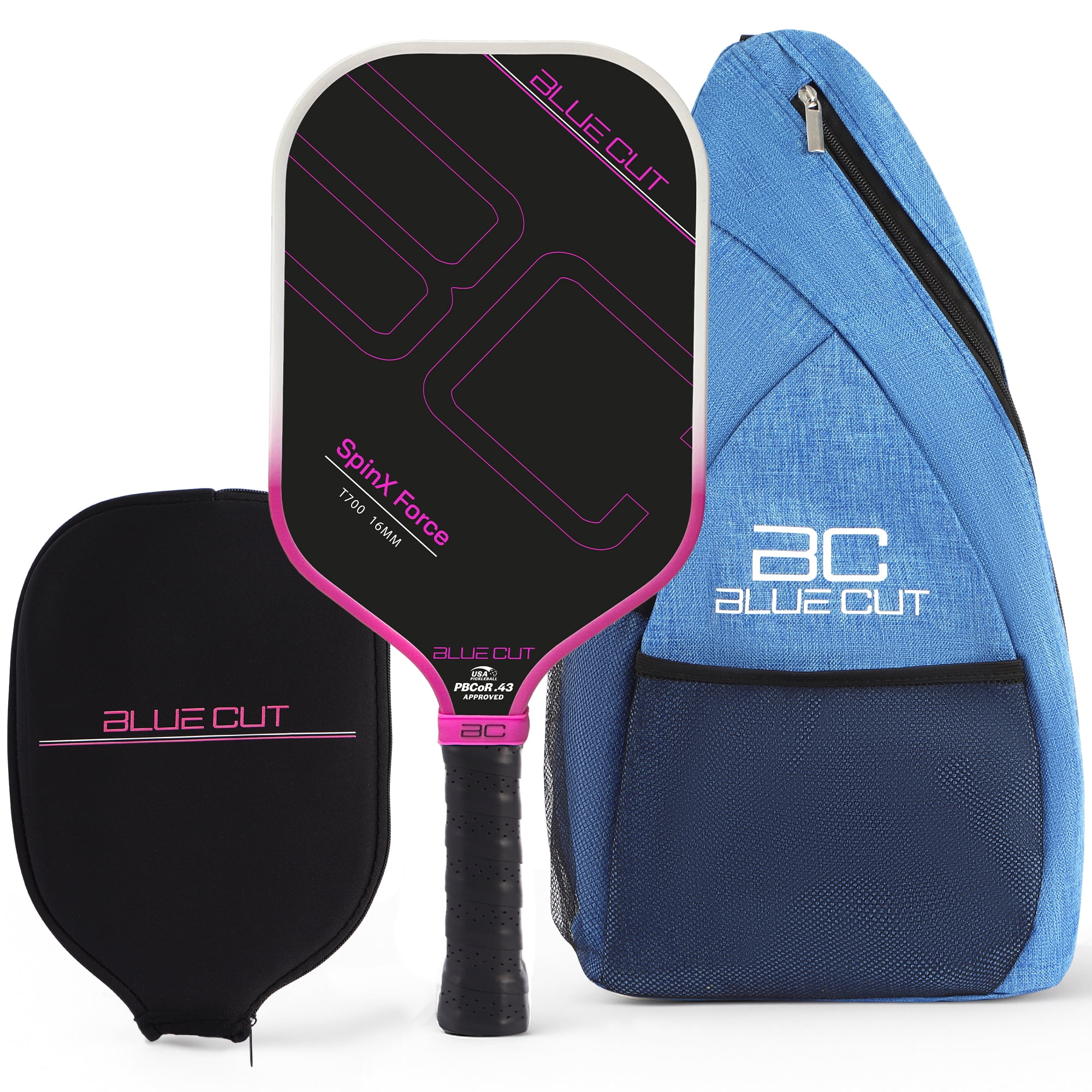 Blue Cut Pickleball Paddle – USAPA Approved Pickleball Paddles Racket with T700 Carbon Fiber, 16mm Honeycomb Core, Spin Surface, Pro Power Speed & Control – Includes Carry Bag