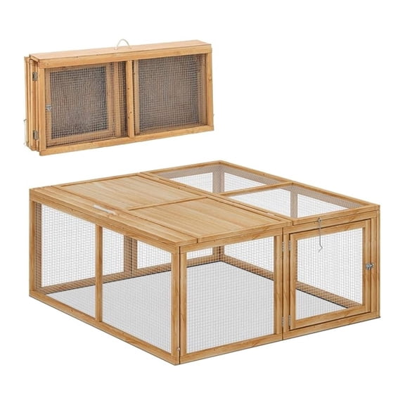 RONG-3 Folding Chicken Coop Rabbit Hutch, Portable Chicken House with Handle Wooden Small Animal Poultry Pet Cage House for Outdoor, 45.5 Inch, No Assembly Required