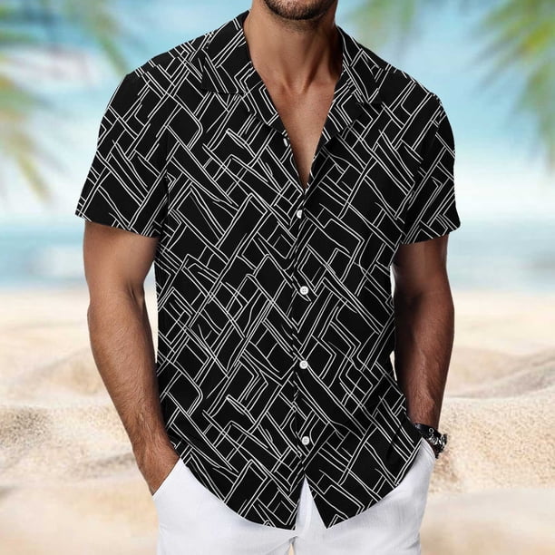 Blusa y camisa de manga corta con cuello vuelto para hombre, camisa hawaiana de manga corta con estampado de verano para playa, blusa, camisa para hombre, tops de poliéster
