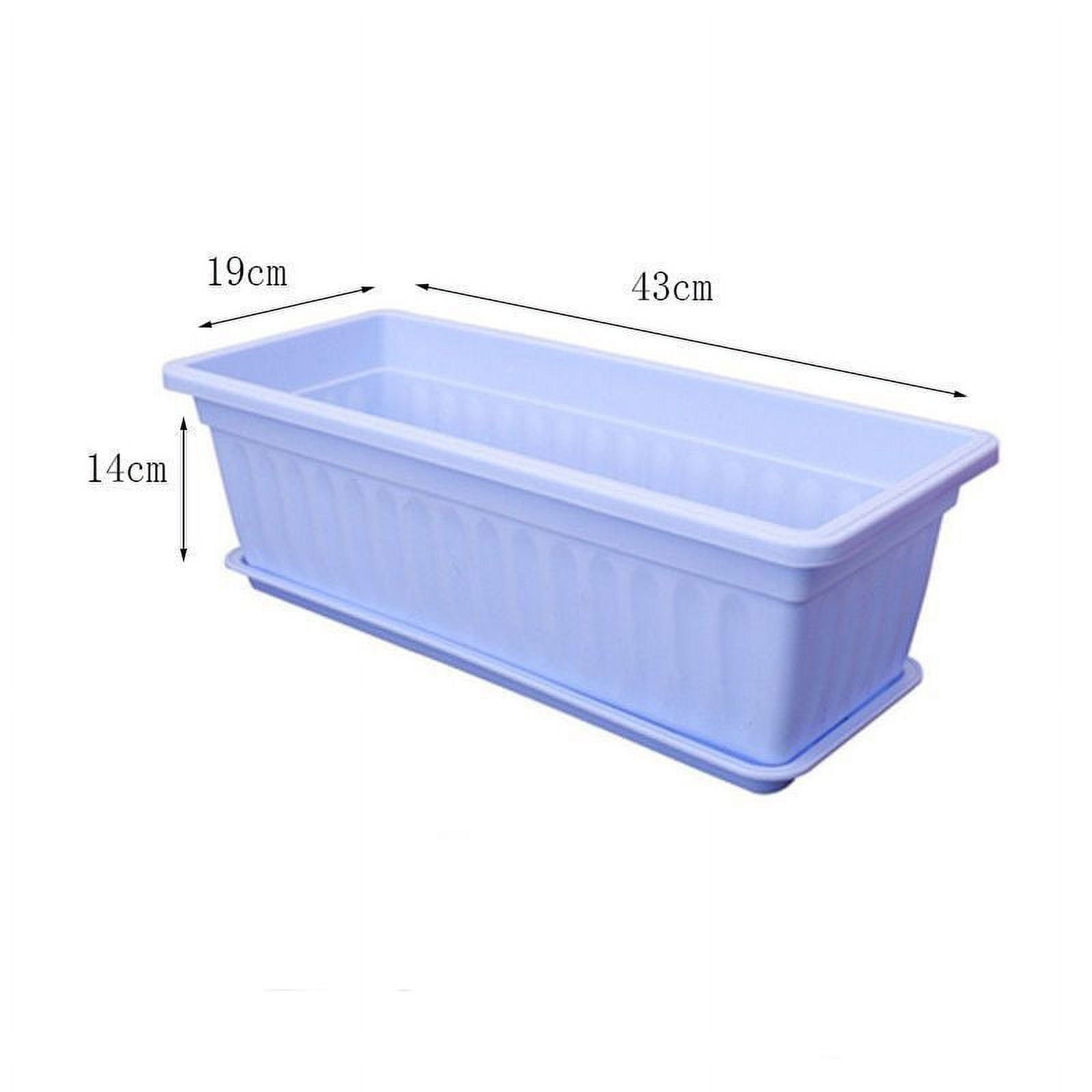 Triani 17 Inch Rectangular Plastic Thicken Planters with Trays - Window Planter Box for Outdoor and Indoor Herbs, Vegetables, Flowers and Succulent Plants (1 Pack Blue)