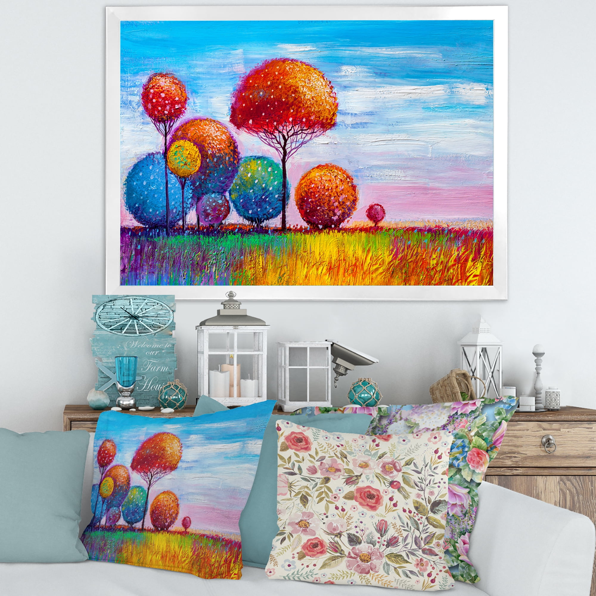 Designart 'Ornamental Colourful Trees IX' Modern Framed Art Print