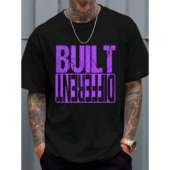 100% Cotton T Shirts Purple Color Graphic T-Shirt Men Short Sleeve, Round Neck T-Shirt