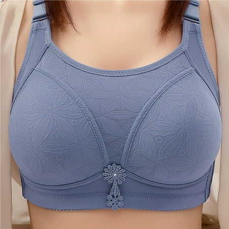 Elvqul Womens Push-Up Bras Wireless Standard Straps Blue Bralette Solid Underwire Comfort Underwear High Support Nylon Bras