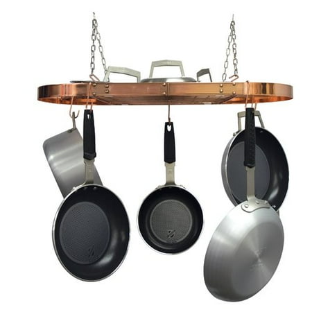 Low Ceiling Oval Pot Rack - Range Kleen 24-Piece Copper Plated Oval Pot Rack