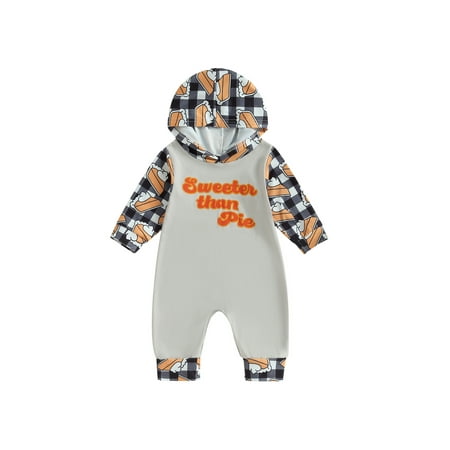 

Infant Baby Boys Girls Thanksgiving Jumpsuit Turkey Letter Print Round Neck Long Sleeve Hood Romper