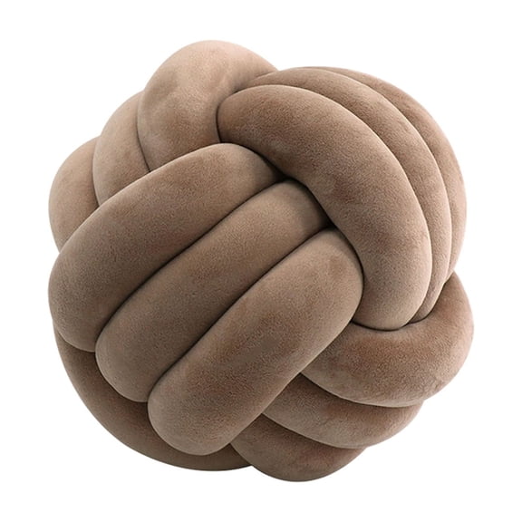 Velvet Round Throw Pillow Knot Decor for Sofa Bed Living Room Khaki 20x20cm