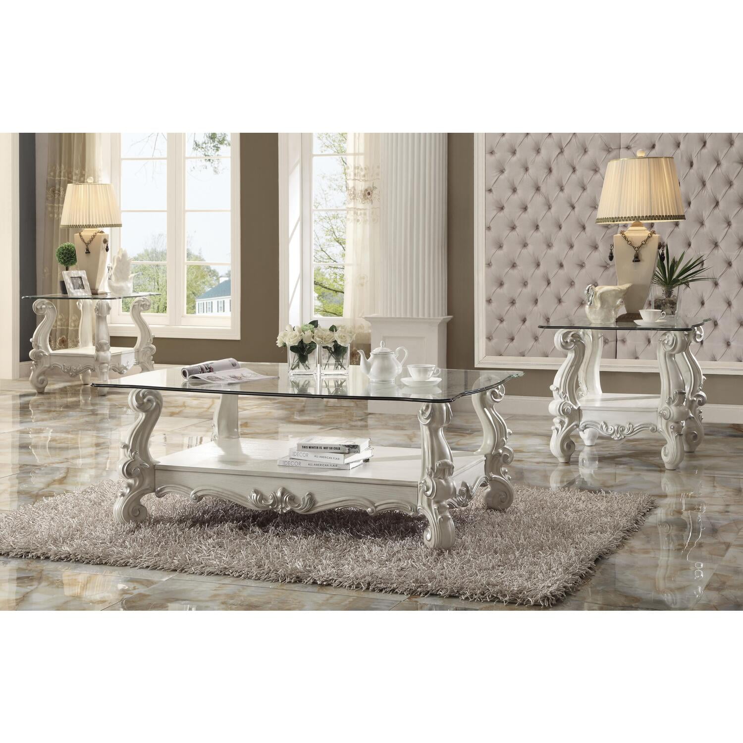 ACME Picardy Square Wooden Coffee Table with Bottom Shelf in