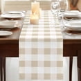 thumbnail image 3 of Beige Plaid 108 Inch Table Runner, Spring Summer Farmhouse Buffalo Checkered Farmhouse Dresser Scarf Cotton & Linen Tablerunner for Dining/Kitchen Island/Holiday Party Décor 13" x 108", 3 of 9