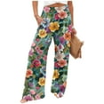 thumbnail image 2 of Dwralegc Wide Leg Pants Woman Lounge High Waisted Capri Pants Dressy Wide Leg Cotton Linen Trouser Plus Size Loose Floral Print Pants with Pocket Army Green L, 2 of 5