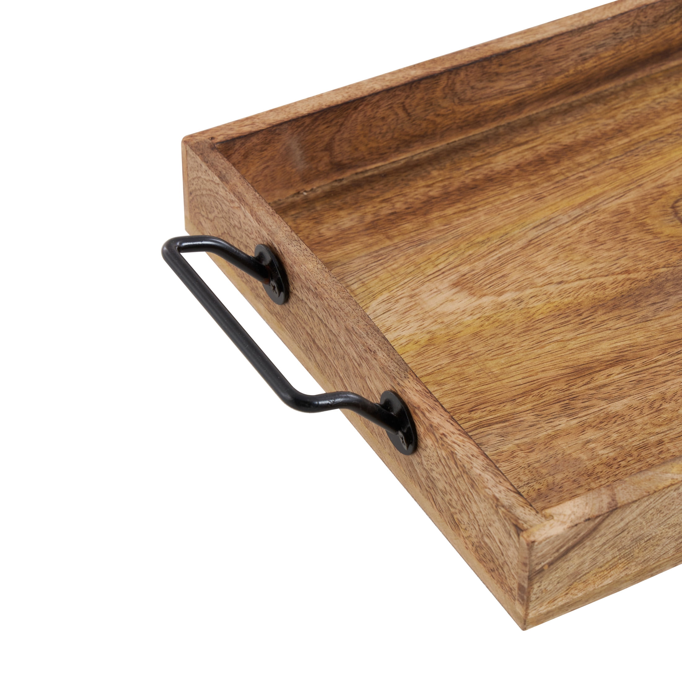 DecMode 17", 20", 24"W Brown Mango Wood Rectangular Tray with Black Metal Handles, 3-Pieces