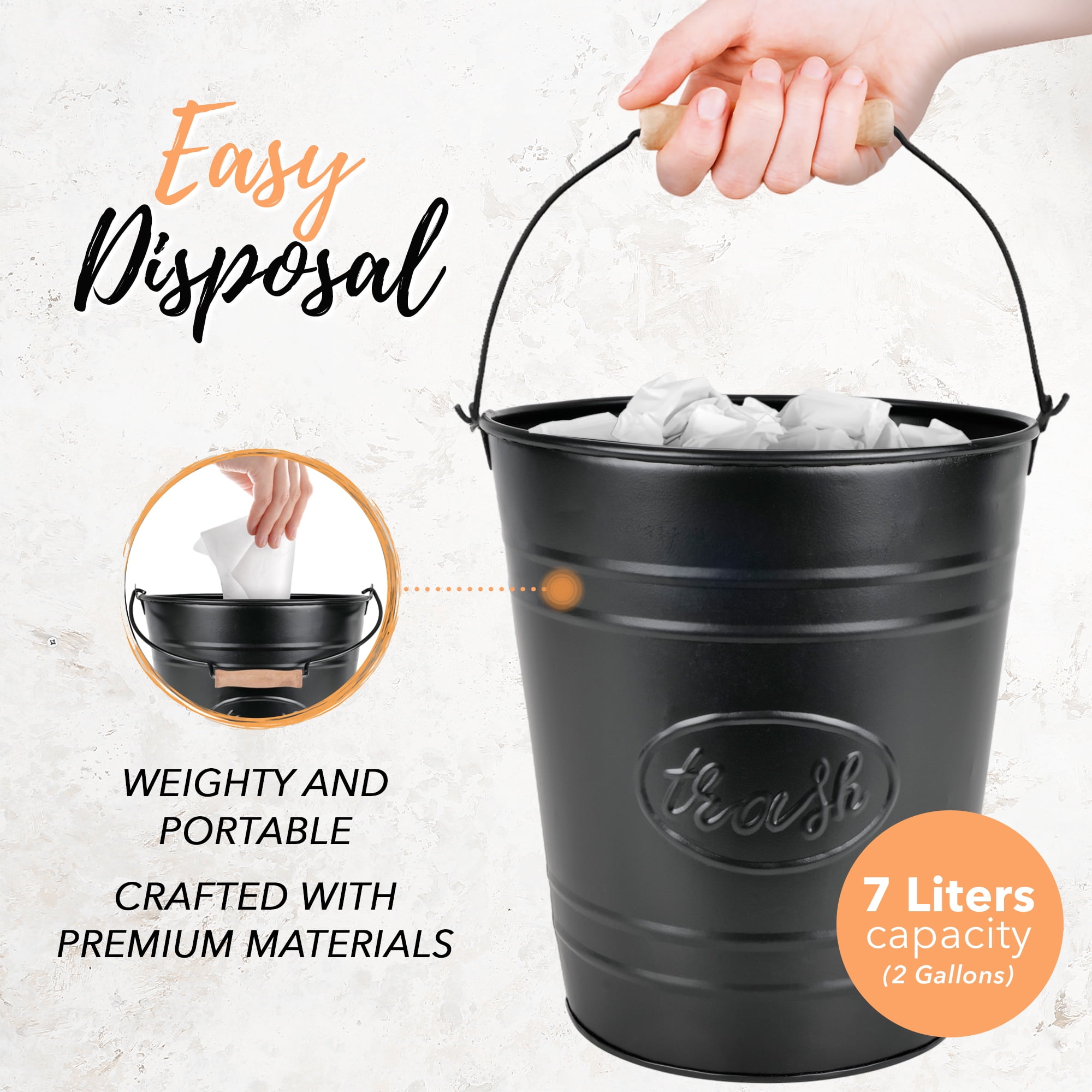 Autumn Alley Black Metal Farmhouse Trash Can 7L - Rustic Farmhouse Bathroom Decor
