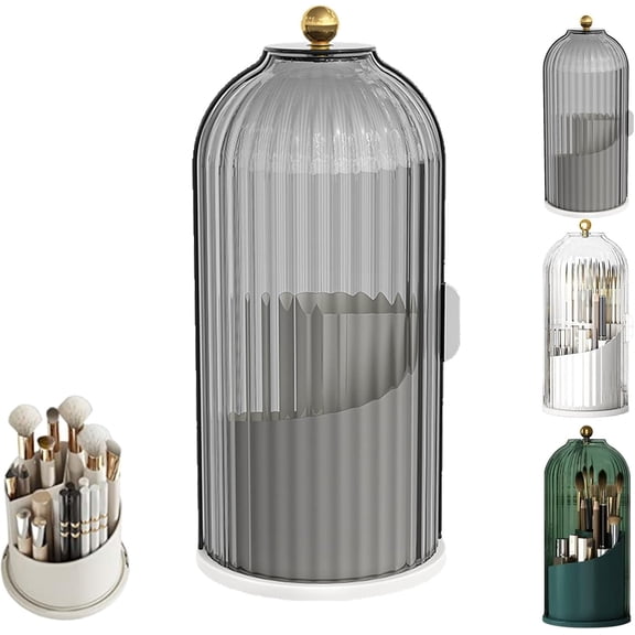 360-Degree Rotating Makeup Brush Holder and Toothbrush Holder, Countertop Covered Toothbrush Holder, Makeup Brush Holder Organizer with Lid for Vanity Desktop Bathroom Countertop