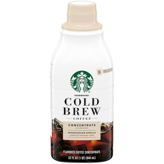 Starbucks Madagascar Vanilla Naturally Flavored, Bottled Cold Brew Coffee Concentrate Drink, 32 oz, Pack of 4
