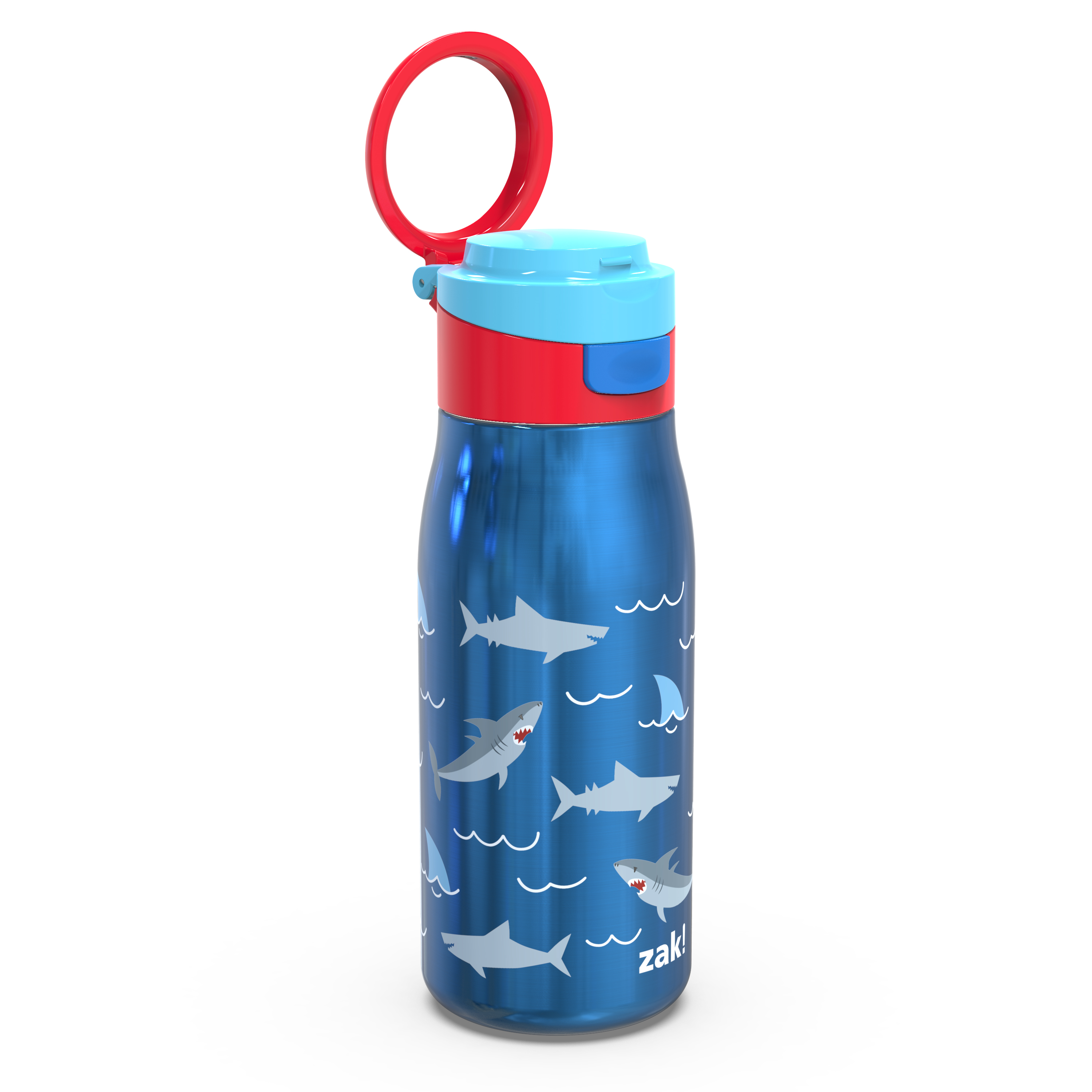 Zak Designs 13.5 Ounce Stainless Steel Insulated Water Bottle, Sharks
