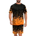 thumbnail image 2 of Hsovts Mens Pajamas Set Halloween Spooky Pumpkin Print Soft Short Sleeve Pjs Lounge Set with Pockets Black XL, 2 of 8